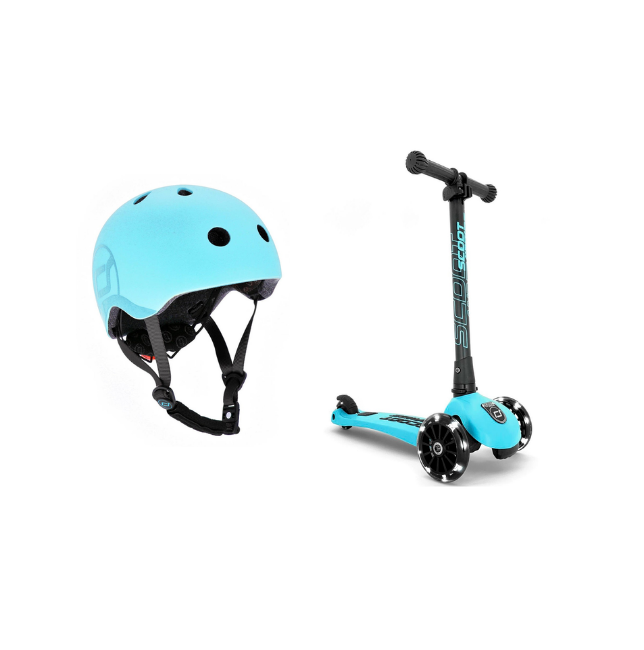 Scoot and Ride - Highwaykick 3 LED + Kids Helmet S-M - Blueberry (Bundle)