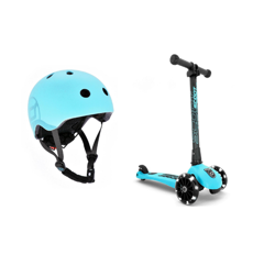 Scoot and Ride - Highwaykick 3 LED + Kids Helmet S-M - Blueberry (Bundle)