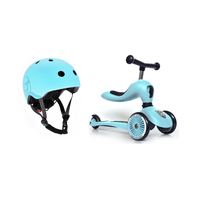 Scoot and Ride - 2 in 1 Balance Bike/ Scooter + Kids Helmet S-M - Blueberry (Bundle)