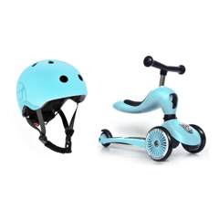 Scoot and Ride - 2 in 1 Balance Bike/ Scooter + Kids Helmet S-M - Blueberry (Bundle)