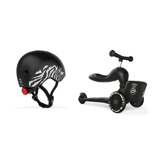 Scoot & Ride - Highwaykick 1 + Bicycle Helmet Lifestyle - Zebra (Bundle)