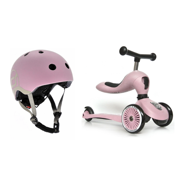 Scoot and Ride - 2 in 1 Balance Bike/ Scooter + Helmet XXS - Rose (Bundle)