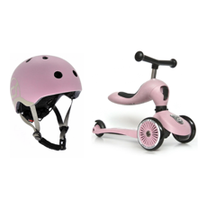 Scoot and Ride - 2 in 1 Balance Bike/ Scooter + Helmet XXS - Rose (Bundle)