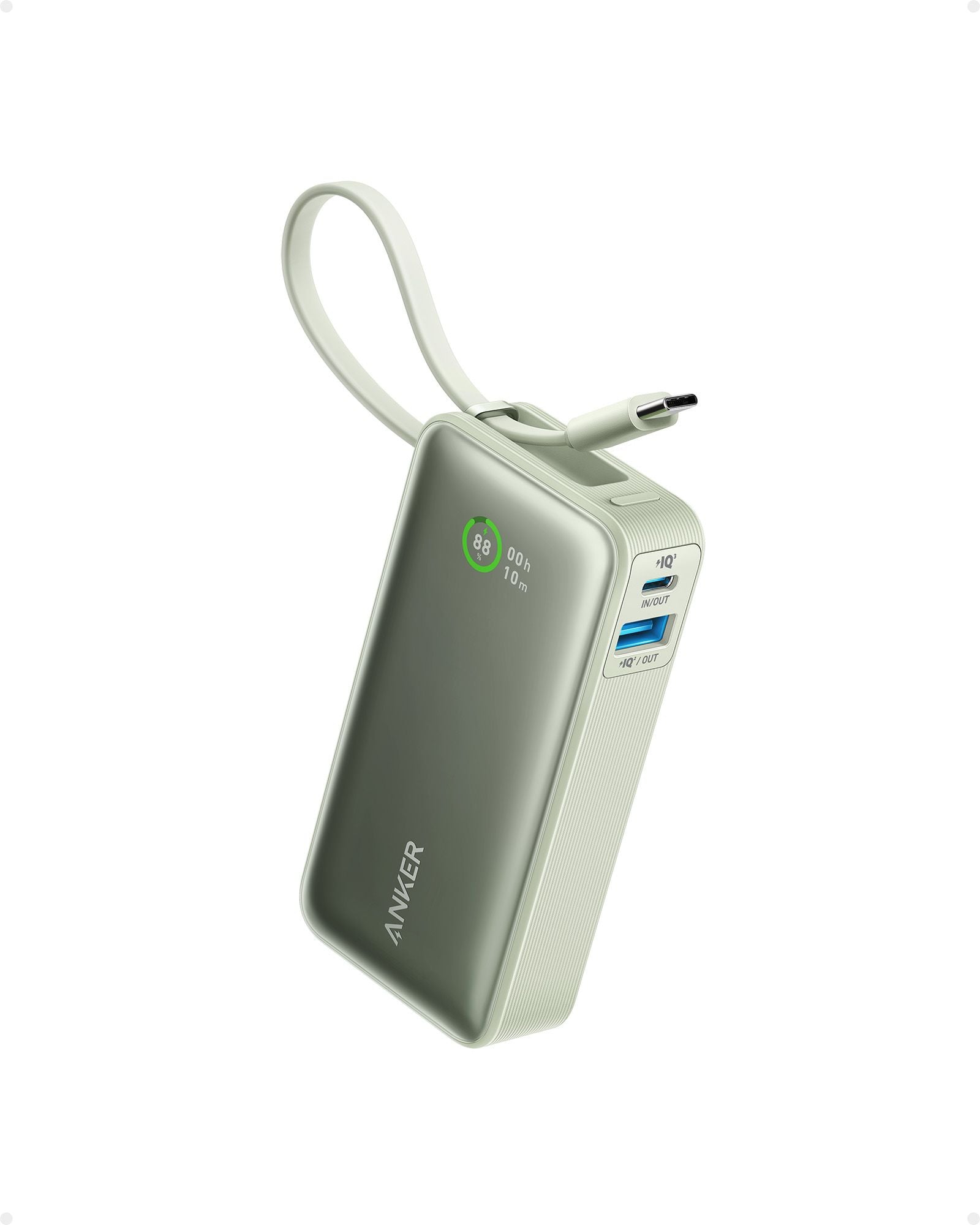 Anker Nano powerbank (30W, indbygget USB-C-kabel) – grøn