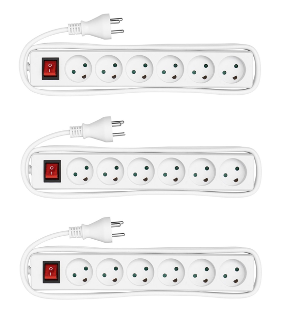 MicroConnect - 3x Power Strip 1.8m White - Bundle