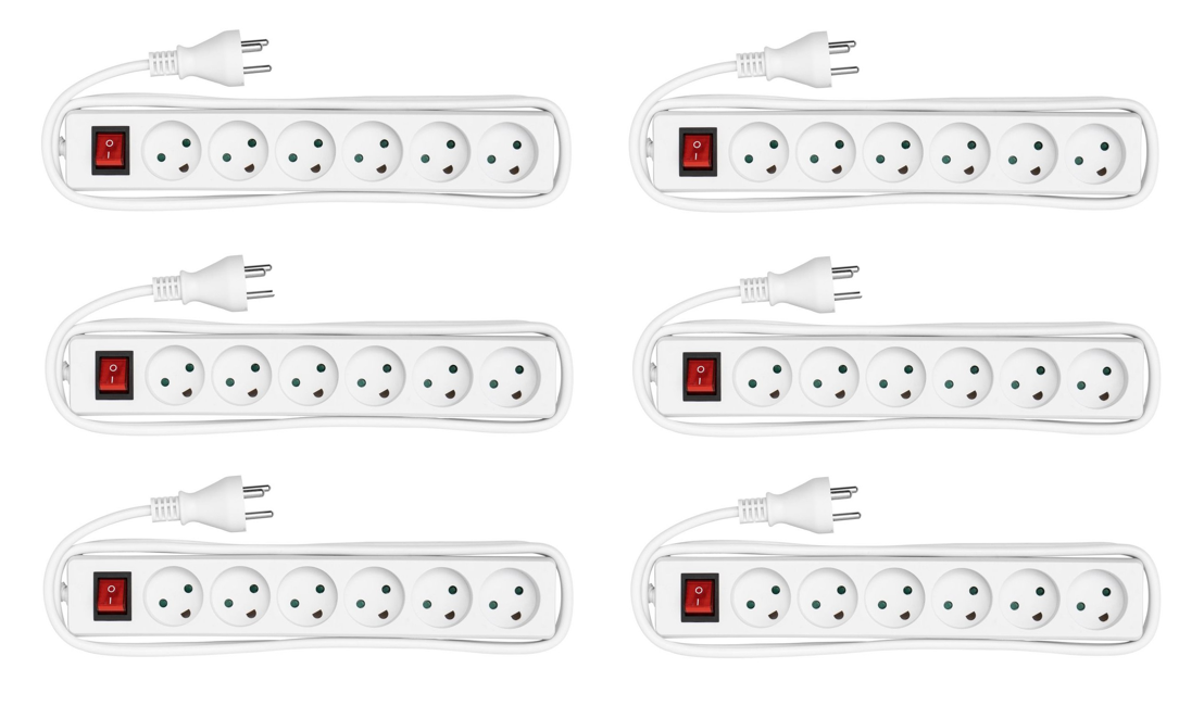 MicroConnect - 6x Power Strip 1.8m White - Bundle