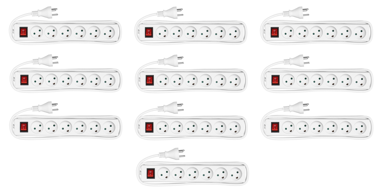 MicroConnect - 10x Power Strip 1.8m White - Bundle