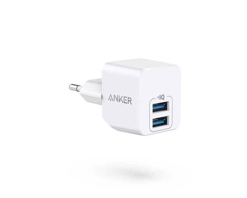 Anker - PowerPort Mini – Compact Dual-Port USB Charger (EU/ES/FR, White)