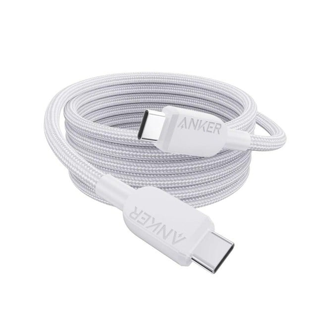 Anker - USB-C to USB-C Cable (6 ft, 240W, Braided) – White