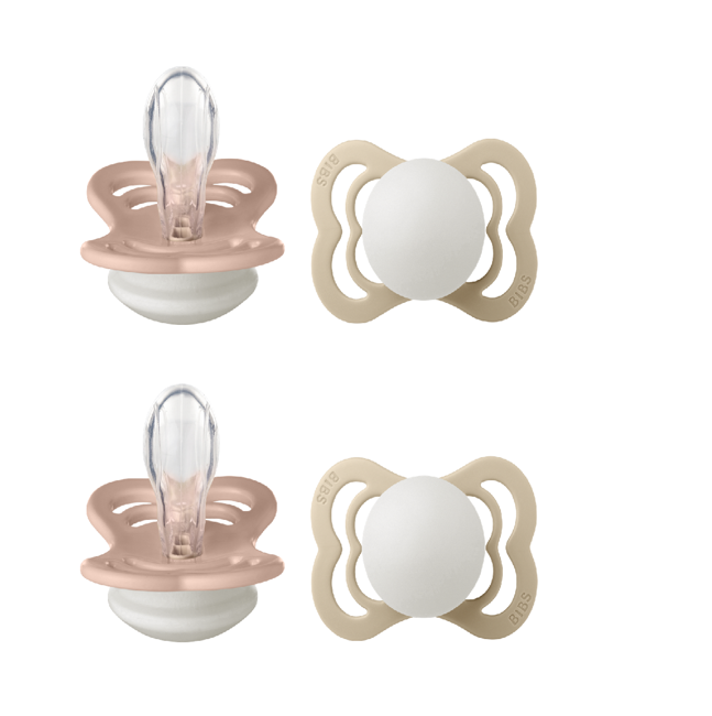 BIBS - Pacifier Supreme 2 PACK Silicone - Blush GLOW/Vanilla GLOW - Size 1 (Bundle)