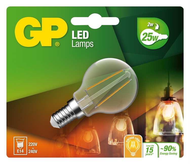 GP - LED Lamp Filament Mini Globe, E14, 2W (25W), 250lm