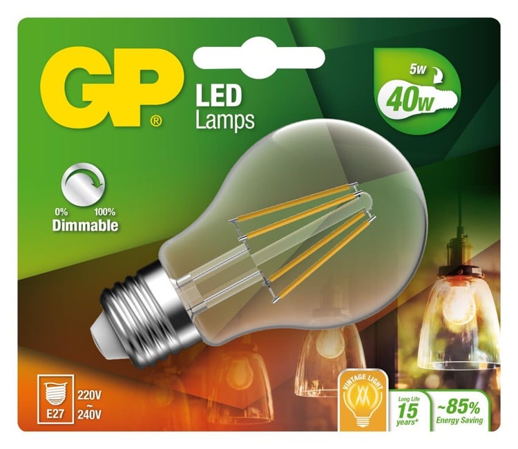 GP - LED Lamp Classic Filament, E27, DIM, 5W (40W), 470lm