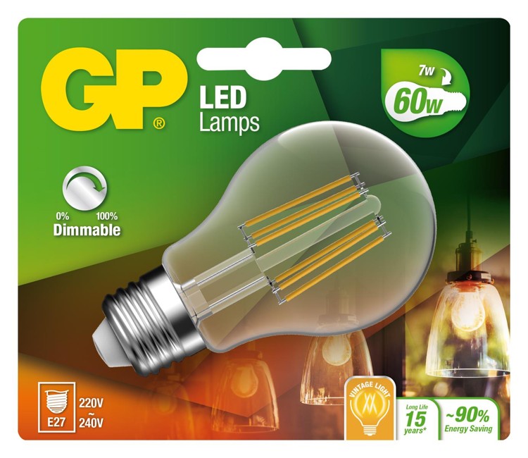 GP - LED Lamp Classic Filament, E27, DIM, 7W (60W), 806lm