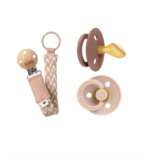 BIBS - BIBS Pacifier Colour - Blush/Woodchuck - Size 2 + Pacifier Clip Braided - Blush/Ivory - Onesize (Bundle))