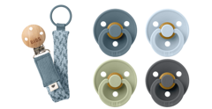 BIBS - Pacifier Colour 4 PACK - Petrol/Sage/Baby Blue/Iron - Size 2 + Pacifier Clip Braided - Petrol/Baby Blue - Onesize (Bundle)