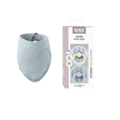 BIBS - Pacifier Studio Colour 2 PACK Block Latex - Baby Blue / Dusty Blue - Size 2 + Bandana Bib - Baby Blue - One Size (Bundle)