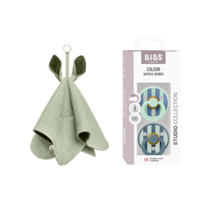 BIBS - Pacifier Studio Colour 2 Pack - Nordic Mint/Petrol - Size 2 + Cuddle Cloth Kangaroo - Sage (Bundle)