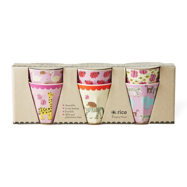 Rice - Melamine Cups with Wildlife Prints - Pink - Small