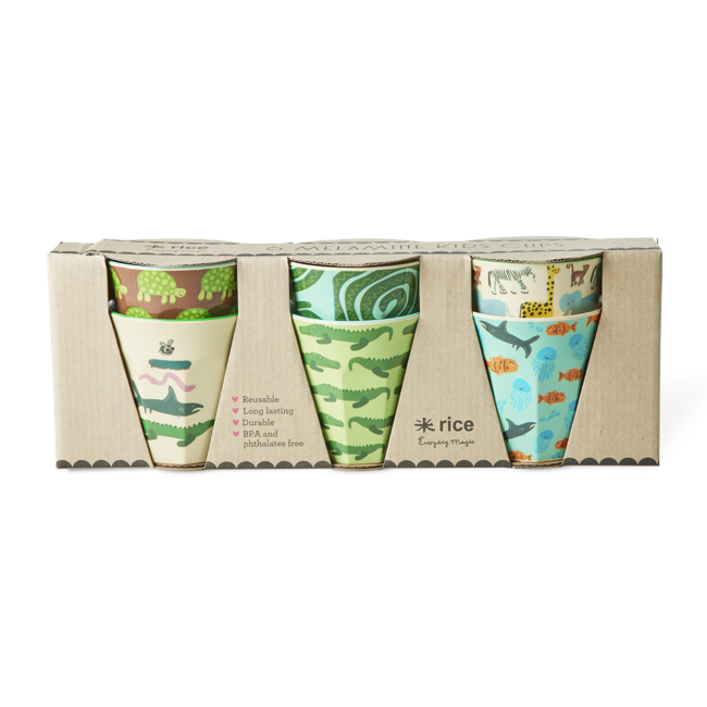 Rice - Melamine Cups with Wildlife Print - Mint - Small