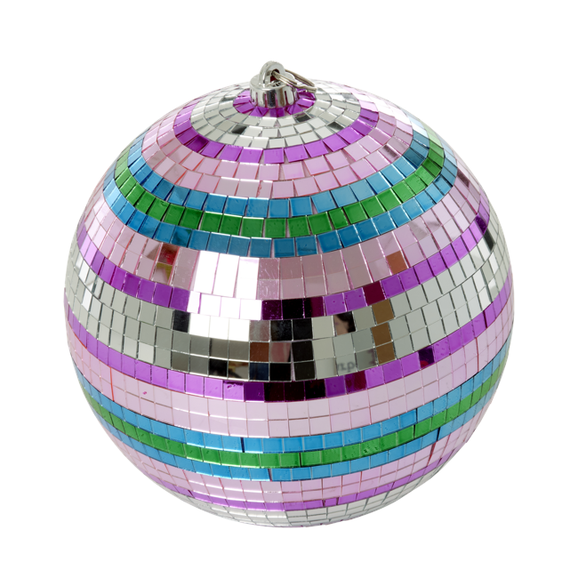 Rice - Disco Ball with Funky Stripes - Pink, Silver, Green, and Blue - Large