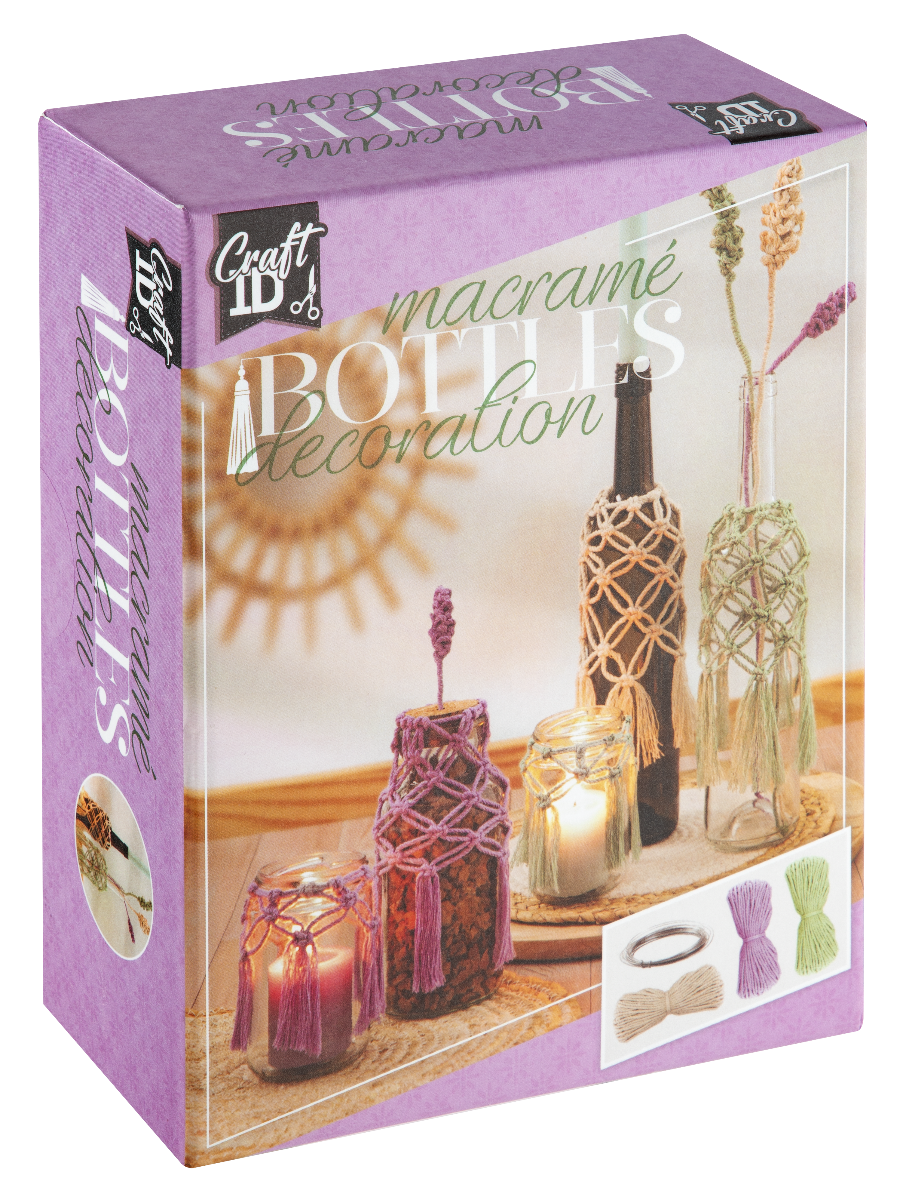 Craft ID - Macrame set bottle decoration with flowers (CR1727/GE)