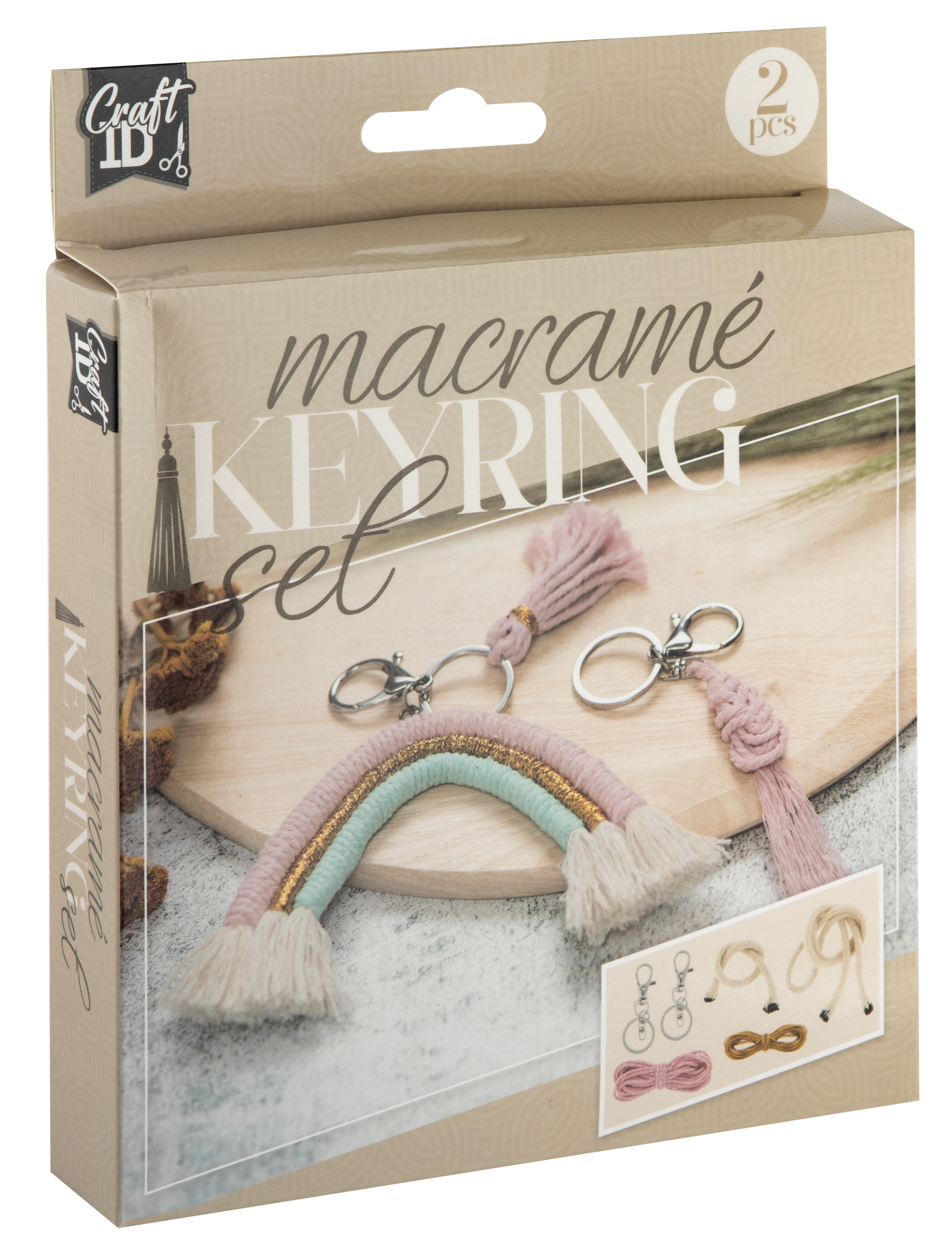 Craft ID - Macrame keyrings 2 pcs - size 3x9 cm, 6x10 cm (CR1729/GE)