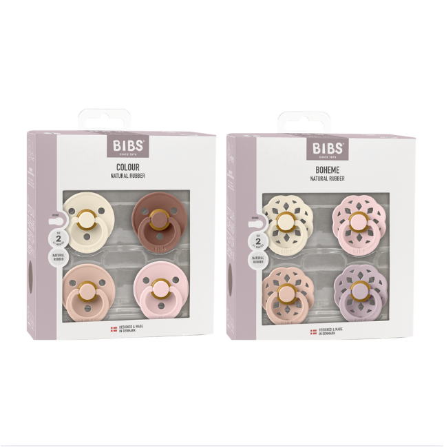 BIBS - Pacifier Colour 4 PACK - Ivory/Blush/Woodchuck/Blossom + 4 PACK - Dusky Lilac Mix - Size 2