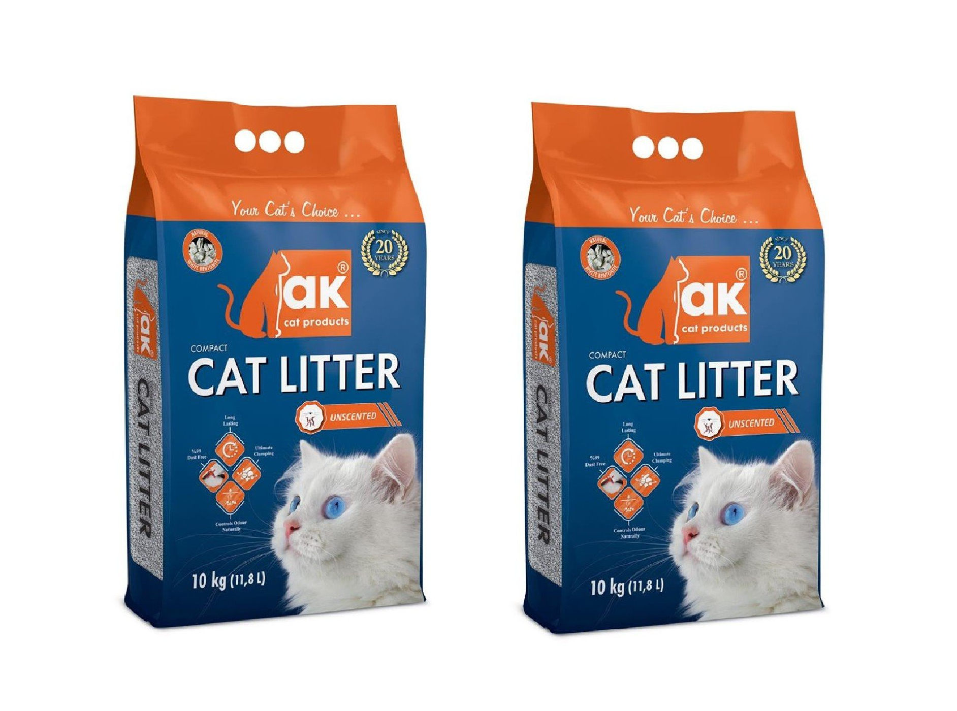 AK - 2x kattegrus Klumpende uden duft 10 kg - Bundle