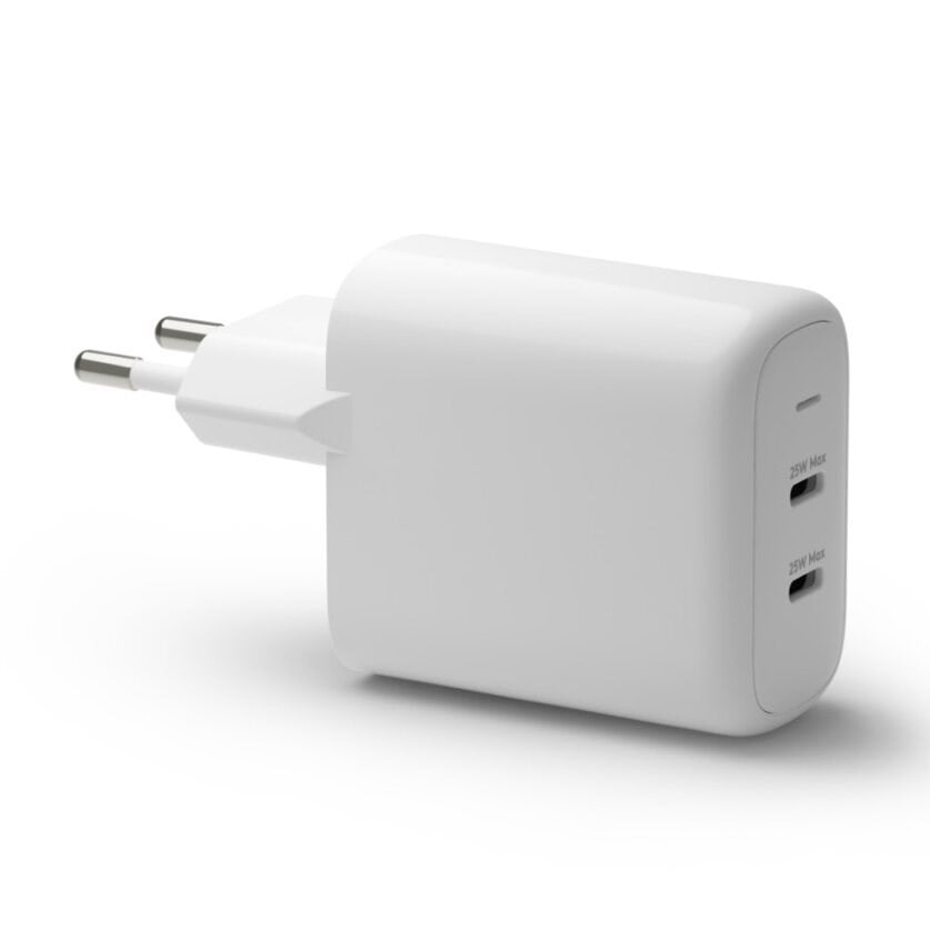 dbramante1928 - Re-charge - Vægoplader GaN - 2x USB-C 25W EU - Hvid