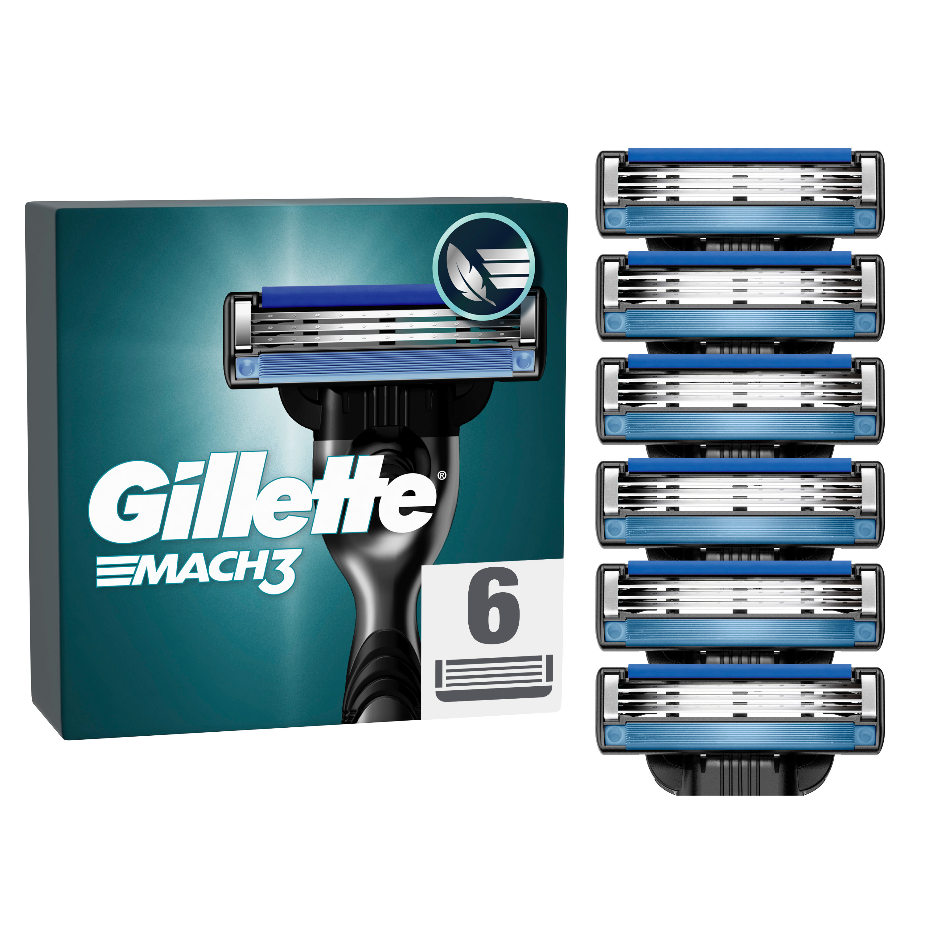 Gillette - Mach3 miesten vaihtoterät - Sininen/Musta - 6 kpl