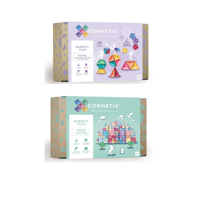 Connetix - Pastel Shape Expansion Pack 48 Pieces + Pastel Creative Pack 120 Pieces  (Bundle)