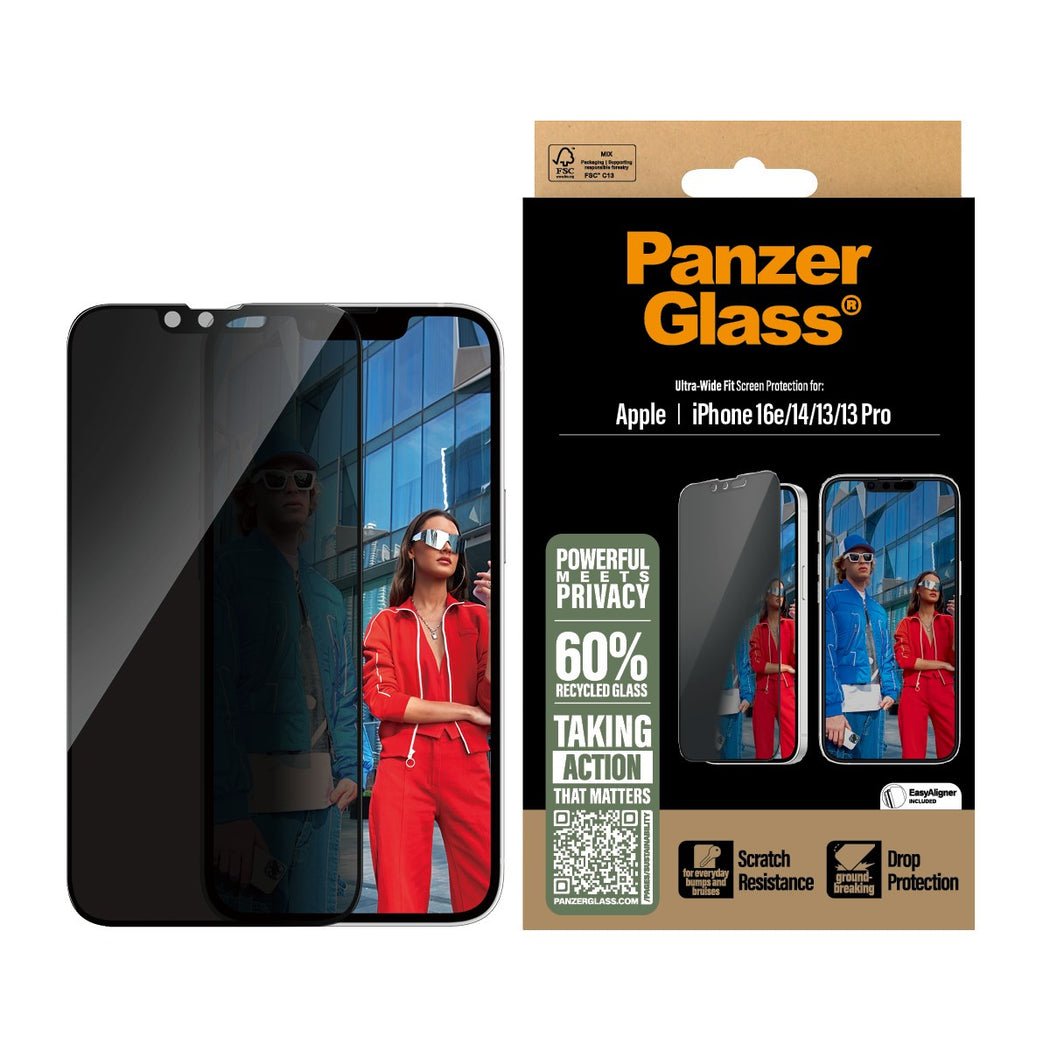 PanzerGlass Privacy Screen Protector iPhone 16e | 14 | 13 | 13 Pro | Ultra-Wide Fit w. Aligner