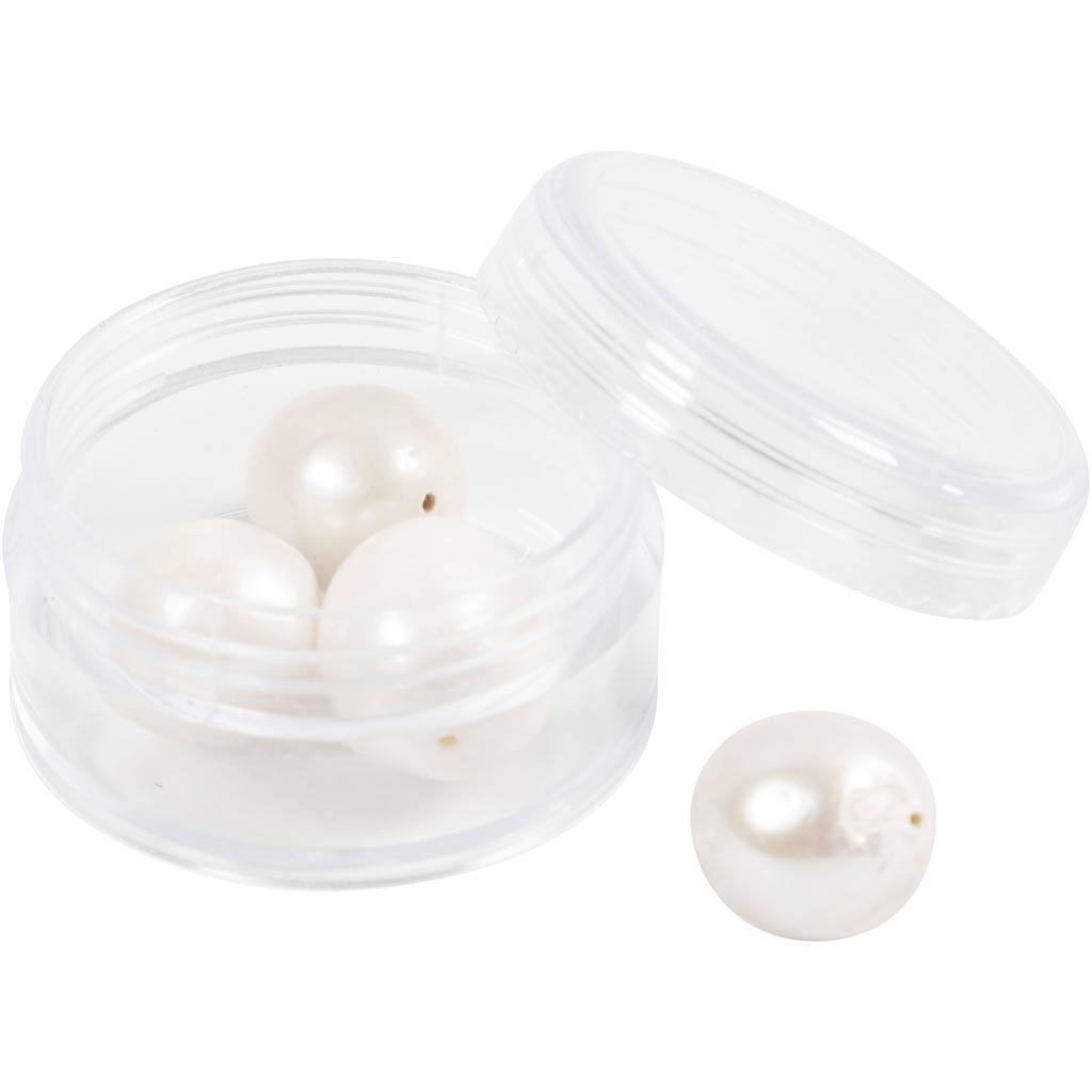 Ferskvannsperler, Perforert på langs, dia. 13-14 mm, hullstr. 0,8 mm, perlemor, 4 stk./ 1 pk.
