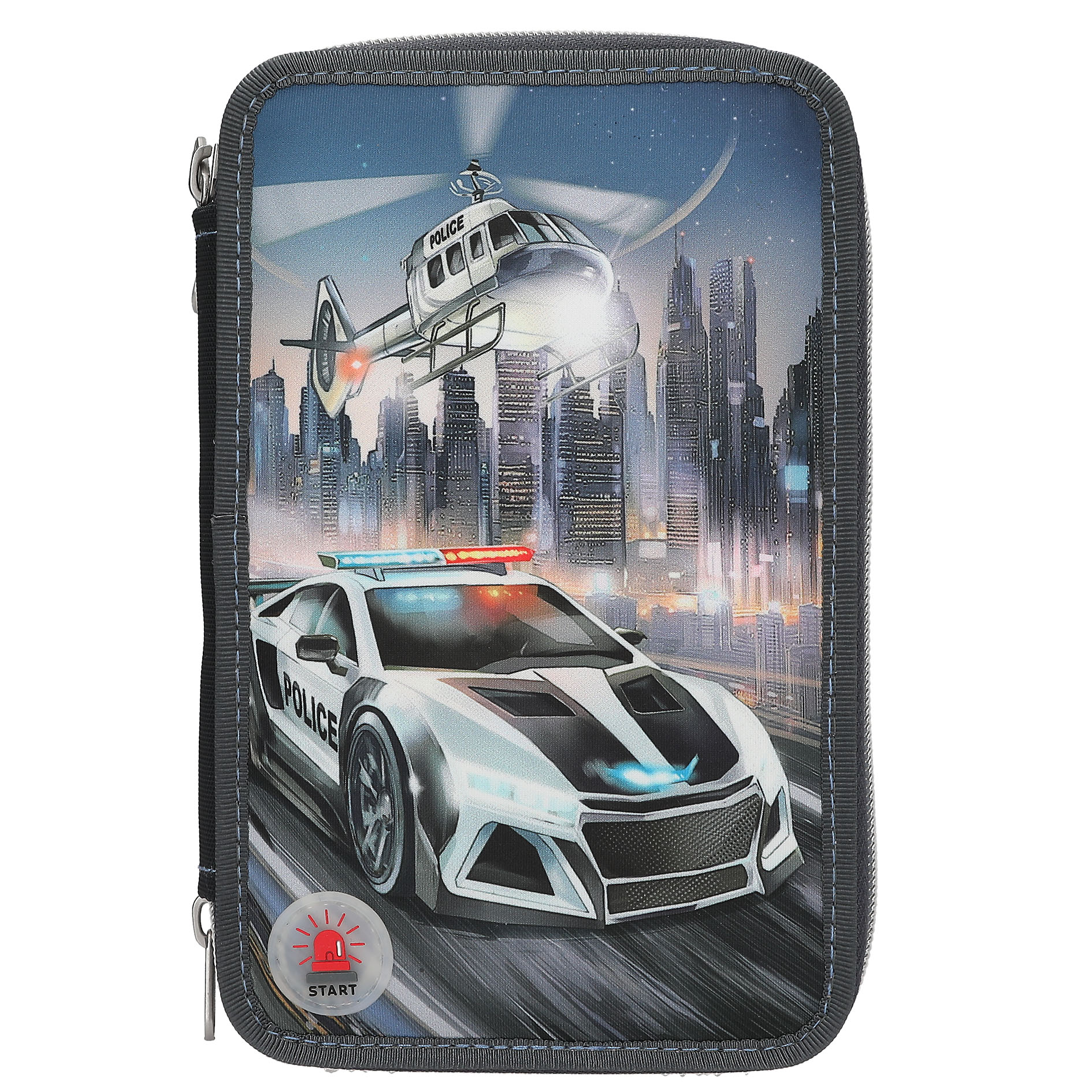 Dino World - Monster Cars Trippel pennal med LED, politibil - (0413333)
