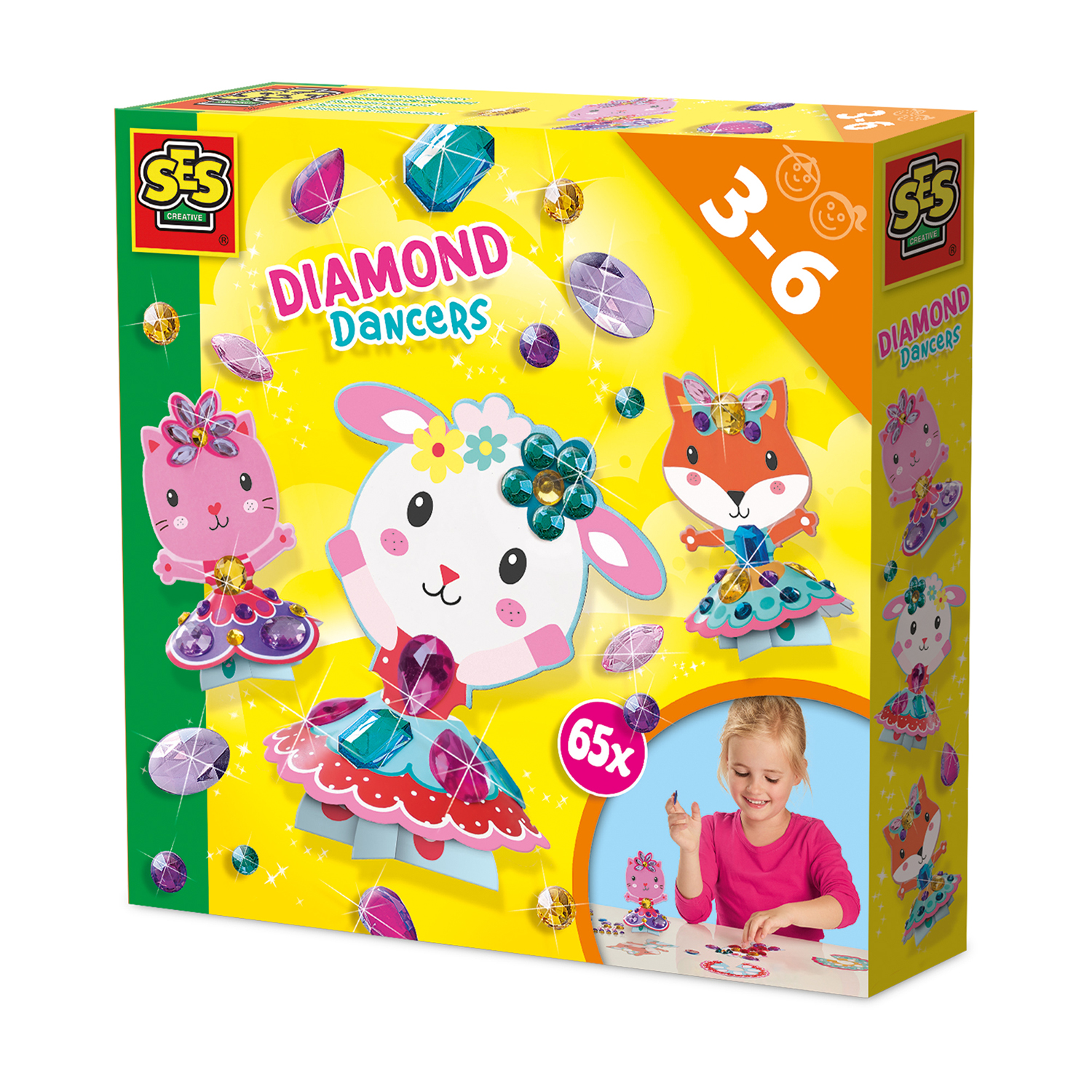 SES Creative Diamond Dancers - Craft Kit to Make Paper Dancing Dolls - Decorate with 65 Diamond Stickers