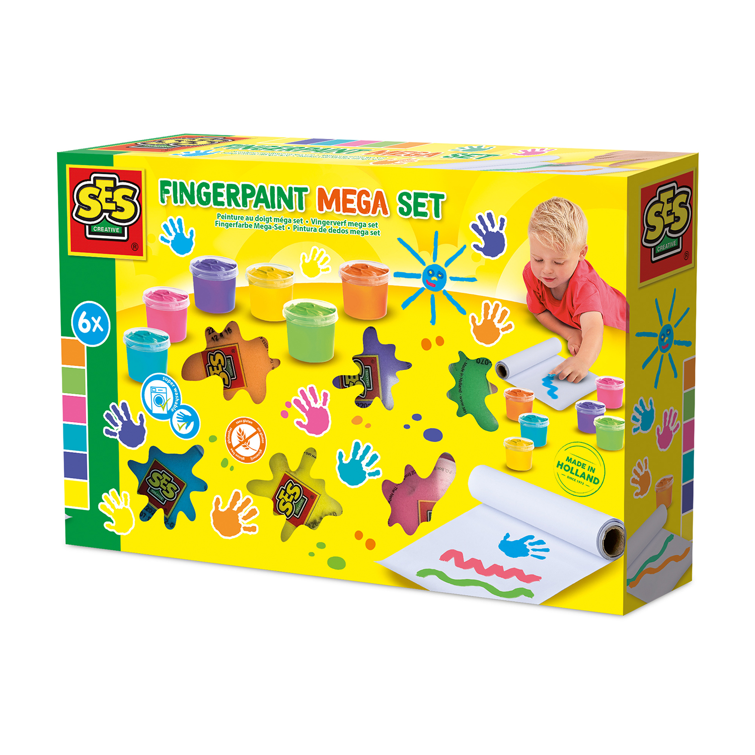SES Creative Finger Paint Mega Set 6 Colours x 110ml - Includes 2-Metre Paper Roll