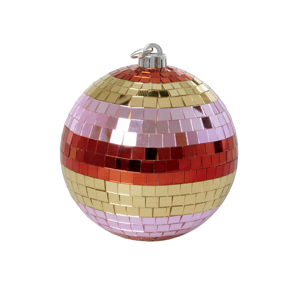 Rice - Disco Ball with Stripes and Gold - Pink, Gold, and Red - Medium