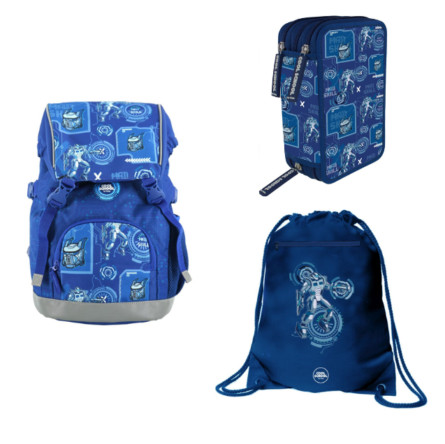 Tinka - School Backpack 22L + Gym Bag 34x45cm + Pencil Case Triple - Cyber Robot (Bundle)