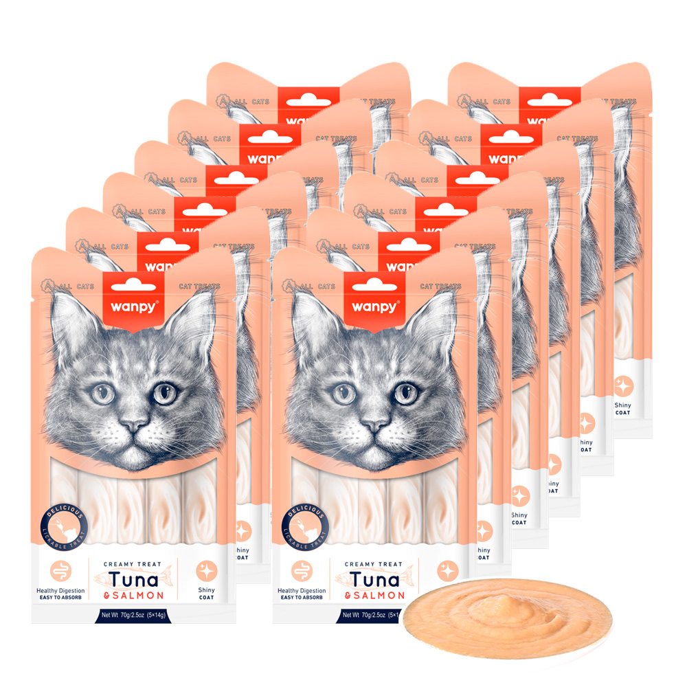 Wanpy - 12x Creamy Lickable Treat - Tun & Laks 70g (5x14g) - Bundle