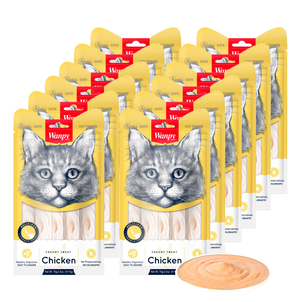 Wanpy - 12x Cat Creamy Lickable Treat - Kylling 70g (5x14g) - Bundle