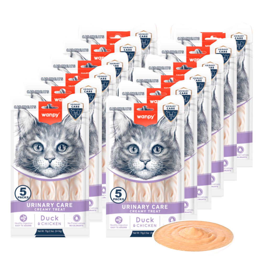 Wanpy - 12 x Functional Creamy Lickable Treat Urinary Care - And & Kylling 70g (5x14g) - 840gr totalt
