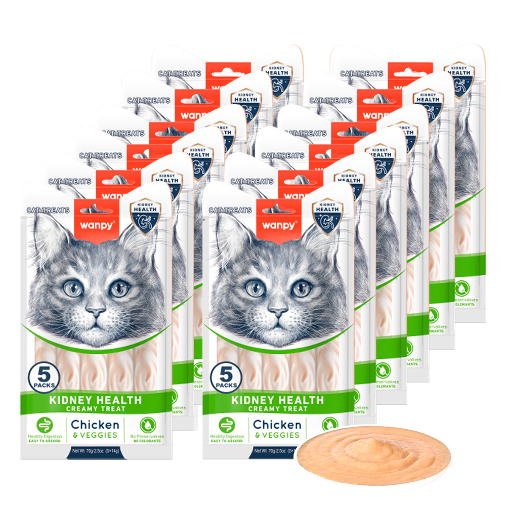Wanpy - Functional Creamy Lickable Treat Kidney Health - Kylling & Grøntsager 70g (5x14g) - Bundle