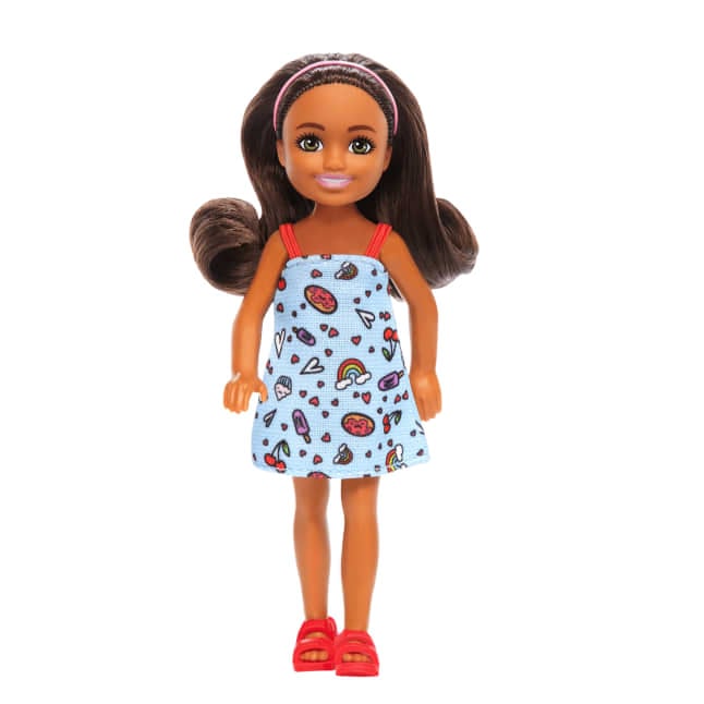 Barbie - Chelsea Doll, Small Doll - Blue Dress With Brown Hair&Green Eyes (HXM97)