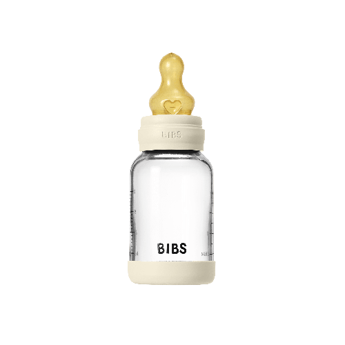 BIBS - Glass Baby Bottle Round Latex Slow Flow - Ivory - 120 ml