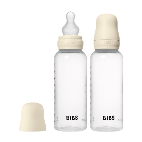 BIBS - Baby Bottle Round Silicone 2 Pack Medium Flow - Ivory - 270 ml