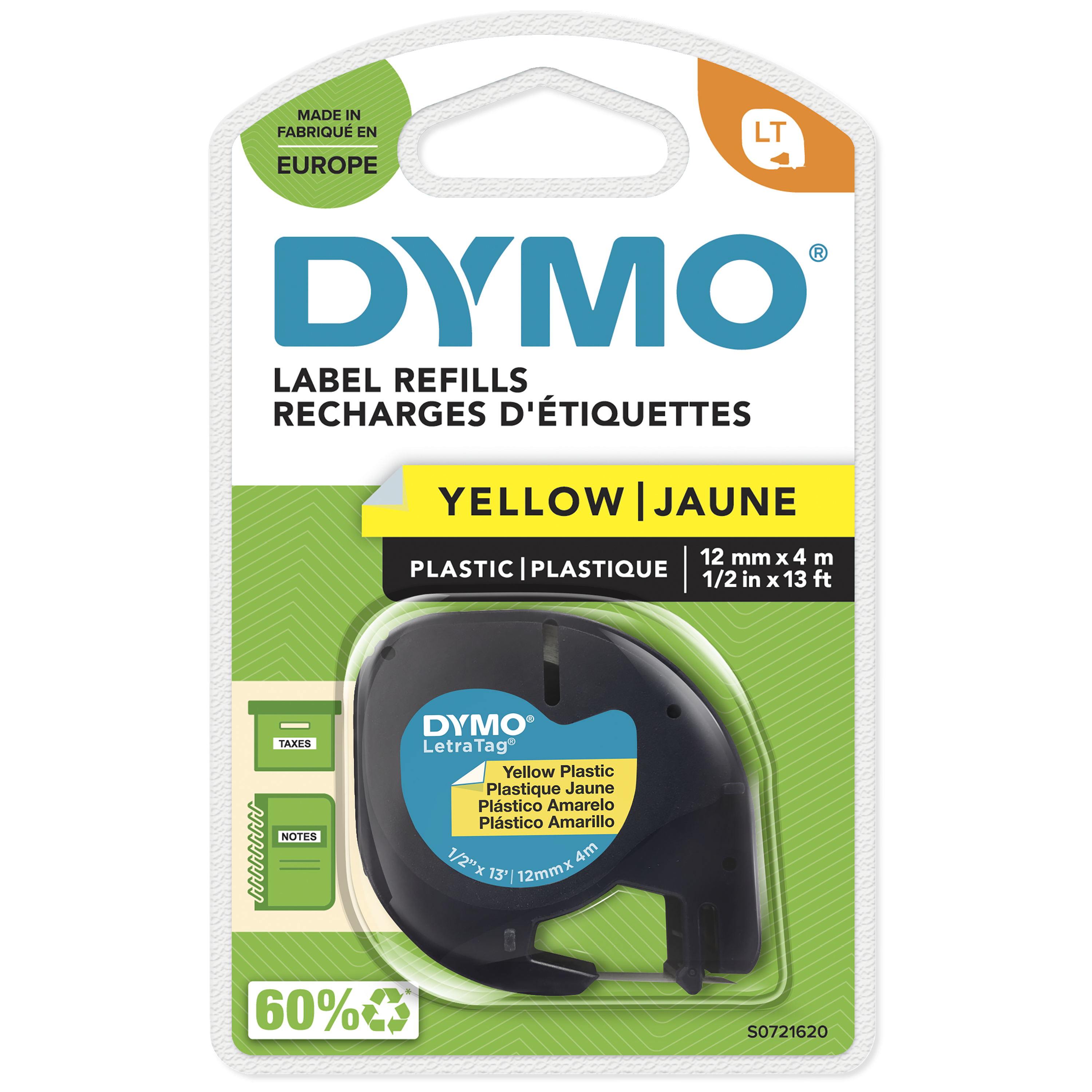 Dymo - LetraTag Plastiktape - Sort på Gul - 12mm x 4m