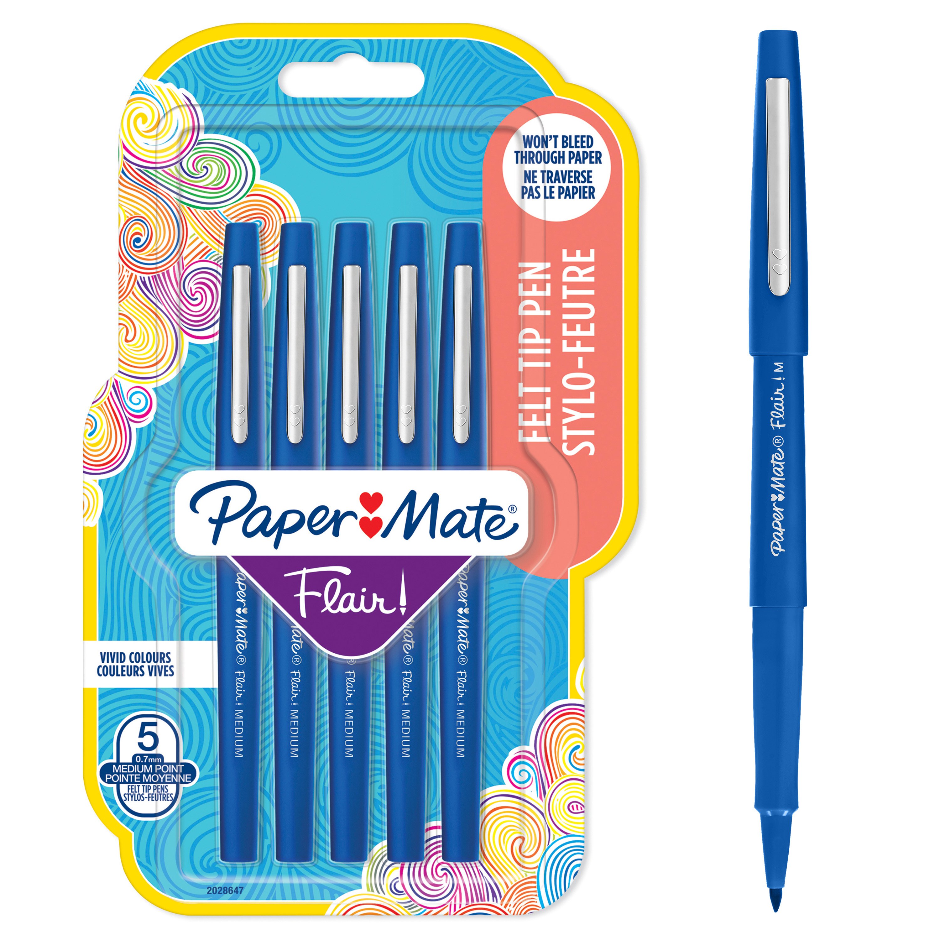 Paper Mate - Flair Felt Tip Pens - Blue - 5 Count