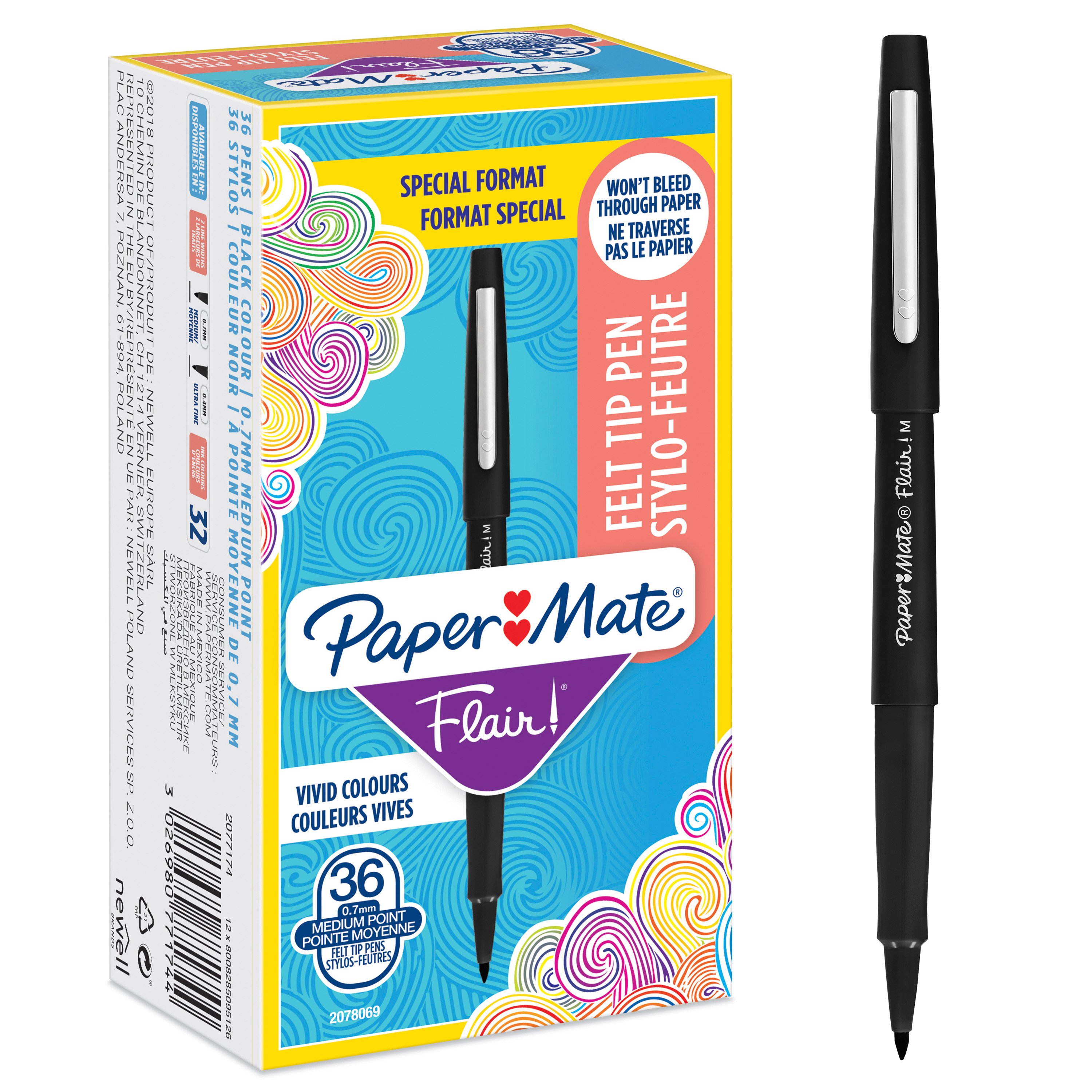 Paper Mate - Flair Felt Tip Pens - Black - 36 Count