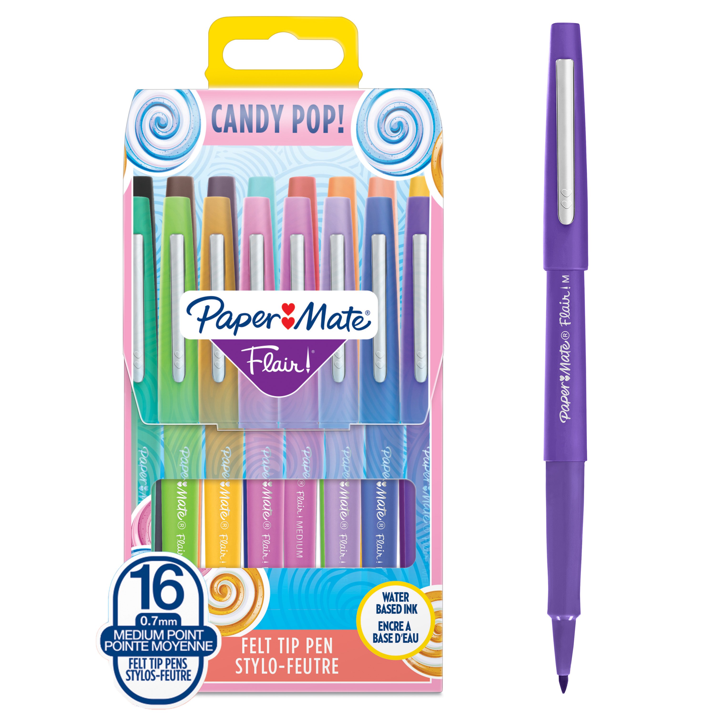 Paper Mate Flair Felt Tip Pens | Medium Point (0.7mm) | Candy POP & Assorted Colours | 16 Count