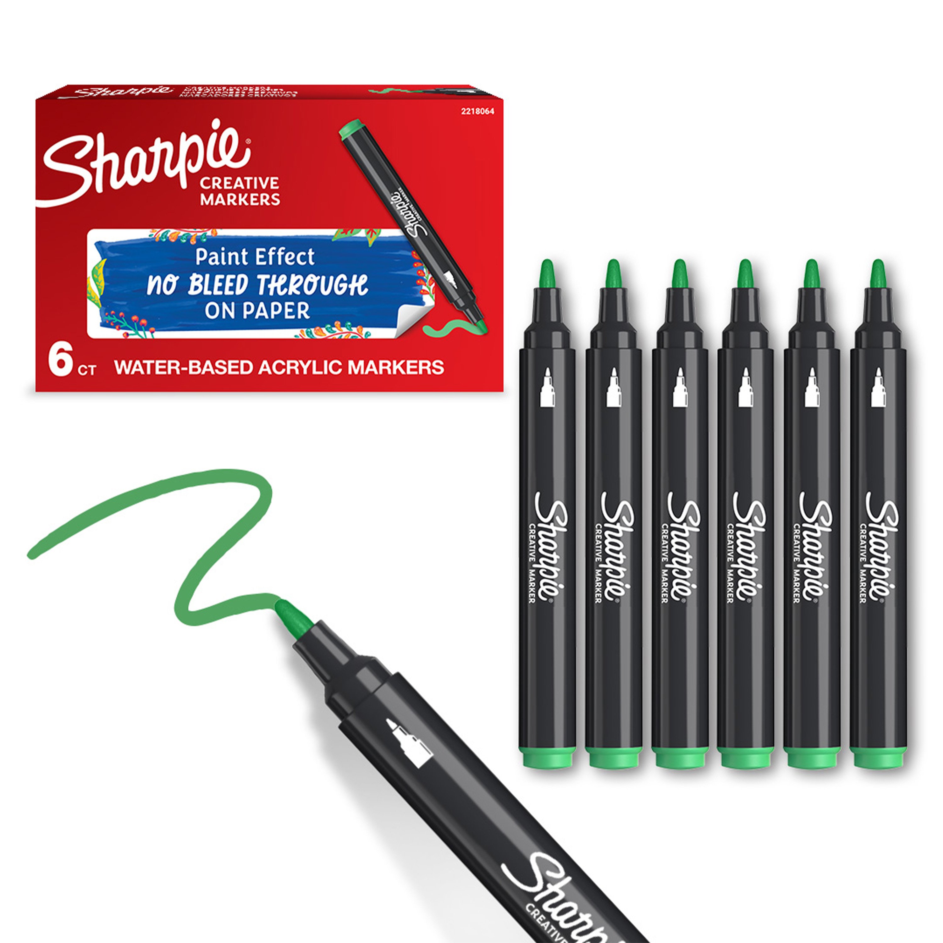 Sharpie - Creative Marker Acrylic Paint Pens - Bullet Tip Water-Based Paint Markers - Emerald Green - 6 Count (SKU: 2218064)